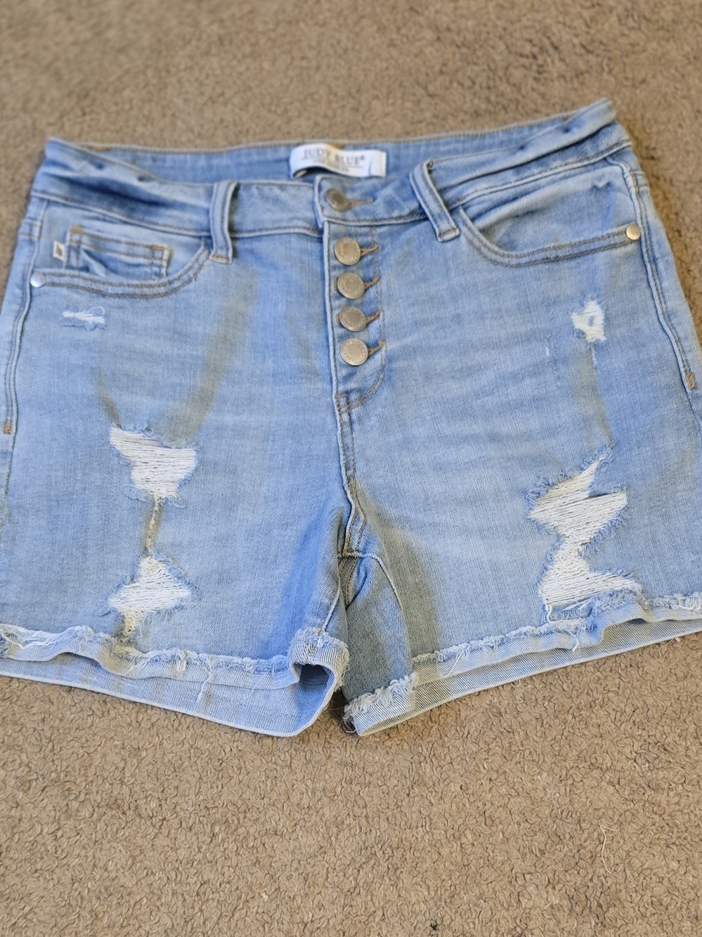 Judy Blue Light Blue Distressed Button-Fly Denim Shorts